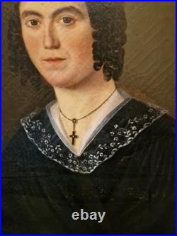 Peinture Ancienne Encadrée Huile Sur Toile Portrait De Femme XIX Ème