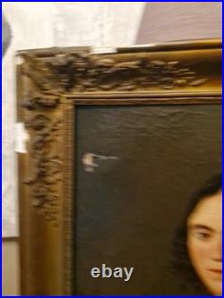 Peinture Ancienne Encadrée Huile Sur Toile Portrait De Femme XIX Ème