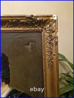 Peinture Ancienne Encadrée Huile Sur Toile Portrait De Femme XIX Ème