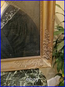 Peinture Ancienne Encadrée Huile Sur Toile Portrait De Femme XIX Ème