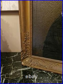 Peinture Ancienne Encadrée Huile Sur Toile Portrait De Femme XIX Ème