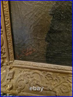 Peinture Ancienne Encadrée Huile Sur Toile Portrait De Femme XIX Ème