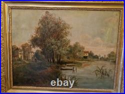 Peinture Ancienne Encadrée Huile Sur Toile Représentant Un Paysage
