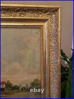 Peinture Ancienne Encadrée Huile Sur Toile Représentant Un Paysage