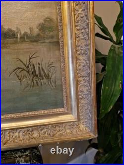 Peinture Ancienne Encadrée Huile Sur Toile Représentant Un Paysage