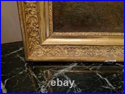 Peinture Ancienne Encadrée Huile Sur Toile Représentant Un Paysage