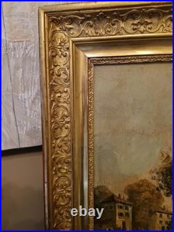 Peinture Ancienne Encadrée Huile Sur Toile Représentant Un Paysage