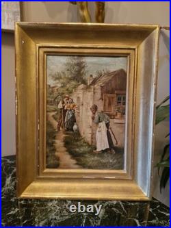 Peinture Ancienne Encadrée Signée, Huile Sur Toile Scène De Vie Peinture Ancienne Encadrée Signée, Huile Sur Toile Scène De Vie