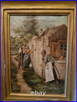 Peinture Ancienne Encadrée Signée, Huile Sur Toile Scène De Vie Peinture Ancienne Encadrée Signée, Huile Sur Toile Scène De Vie