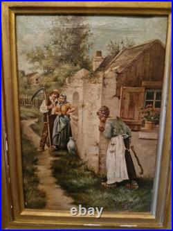 Peinture Ancienne Encadrée Signée, Huile Sur Toile Scène De Vie Peinture Ancienne Encadrée Signée, Huile Sur Toile Scène De Vie
