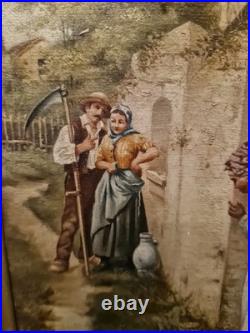 Peinture Ancienne Encadrée Signée, Huile Sur Toile Scène De Vie Peinture Ancienne Encadrée Signée, Huile Sur Toile Scène De Vie