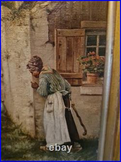Peinture Ancienne Encadrée Signée, Huile Sur Toile Scène De Vie Peinture Ancienne Encadrée Signée, Huile Sur Toile Scène De Vie