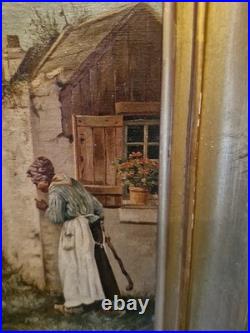 Peinture Ancienne Encadrée Signée, Huile Sur Toile Scène De Vie Peinture Ancienne Encadrée Signée, Huile Sur Toile Scène De Vie