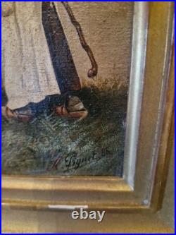 Peinture Ancienne Encadrée Signée, Huile Sur Toile Scène De Vie Peinture Ancienne Encadrée Signée, Huile Sur Toile Scène De Vie