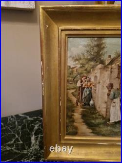 Peinture Ancienne Encadrée Signée, Huile Sur Toile Scène De Vie Peinture Ancienne Encadrée Signée, Huile Sur Toile Scène De Vie
