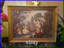 Peinture Ancienne, Huile Sur Toile Encadrée Représentant Une Scène Galante
