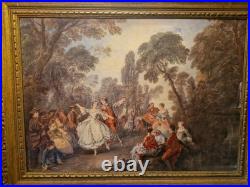 Peinture Ancienne, Huile Sur Toile Encadrée Représentant Une Scène Galante