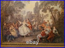 Peinture Ancienne, Huile Sur Toile Encadrée Représentant Une Scène Galante