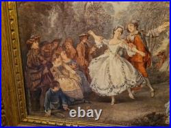 Peinture Ancienne, Huile Sur Toile Encadrée Représentant Une Scène Galante
