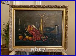 Peinture Ancienne, Huile Sur Toile Nature Morte Encadrée Et Signée