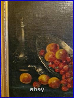 Peinture Ancienne, Huile Sur Toile Nature Morte Encadrée Et Signée