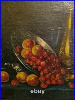 Peinture Ancienne, Huile Sur Toile Nature Morte Encadrée Et Signée
