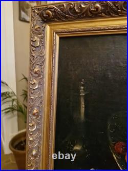 Peinture Ancienne, Huile Sur Toile Nature Morte Encadrée Et Signée