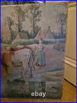 Peinture Ancienne Huile Sur Toile Représentant Des Vaches