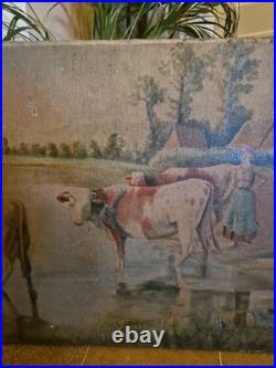 Peinture Ancienne Huile Sur Toile Représentant Des Vaches