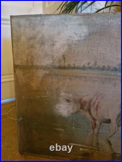 Peinture Ancienne Huile Sur Toile Représentant Des Vaches