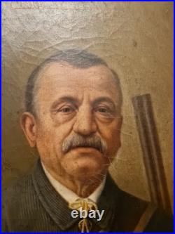 Peinture Ancienne Huile Sur Toile Représentant Un Chasseur