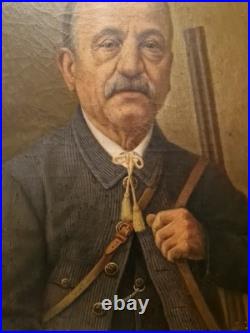 Peinture Ancienne Huile Sur Toile Représentant Un Chasseur