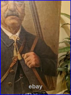 Peinture Ancienne Huile Sur Toile Représentant Un Chasseur