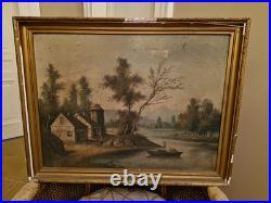 Peinture Ancienne Huile Sur Toile Représentant Un Paysage