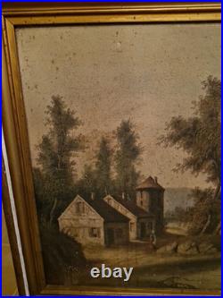 Peinture Ancienne Huile Sur Toile Représentant Un Paysage