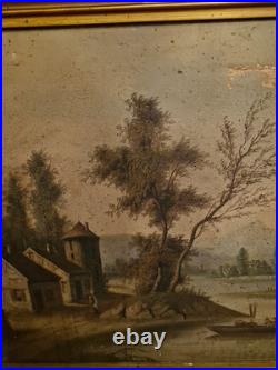 Peinture Ancienne Huile Sur Toile Représentant Un Paysage