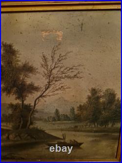 Peinture Ancienne Huile Sur Toile Représentant Un Paysage