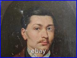 Peinture Ancienne Huile Sur Toile Représentant Un Portrait D'homme