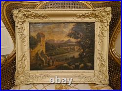 Peinture Ancienne Huile Sur Toile Représentant Une Paysage Époque XIX Ème S