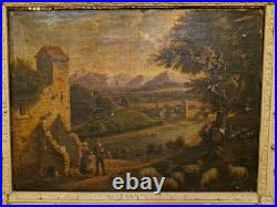 Peinture Ancienne Huile Sur Toile Représentant Une Paysage Époque XIX Ème S