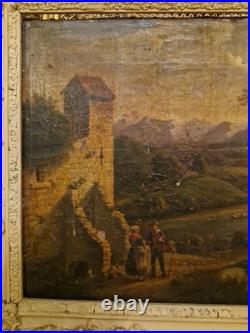 Peinture Ancienne Huile Sur Toile Représentant Une Paysage Époque XIX Ème S