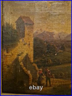 Peinture Ancienne Huile Sur Toile Représentant Une Paysage Époque XIX Ème S