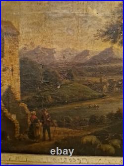 Peinture Ancienne Huile Sur Toile Représentant Une Paysage Époque XIX Ème S