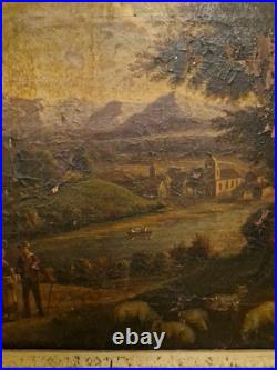 Peinture Ancienne Huile Sur Toile Représentant Une Paysage Époque XIX Ème S
