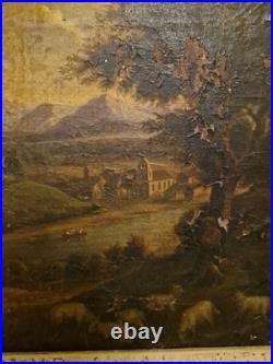 Peinture Ancienne Huile Sur Toile Représentant Une Paysage Époque XIX Ème S