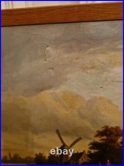 Peinture Ancienne, Huile Sur Toile Signée Chateau, Moulin, Pêcheurs
