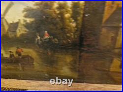 Peinture Ancienne, Huile Sur Toile Signée Chateau, Moulin, Pêcheurs