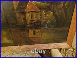 Peinture Ancienne, Huile Sur Toile Signée Chateau, Moulin, Pêcheurs