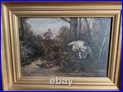 Peinture Ancienne, Huile Sur toile Scène De Chasse, XIX Ème S Signée Peinture Ancienne, Huile Sur toile Scène De Chasse, XIX Ème S Signée