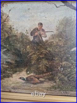 Peinture Ancienne, Huile Sur toile Scène De Chasse, XIX Ème S Signée Peinture Ancienne, Huile Sur toile Scène De Chasse, XIX Ème S Signée